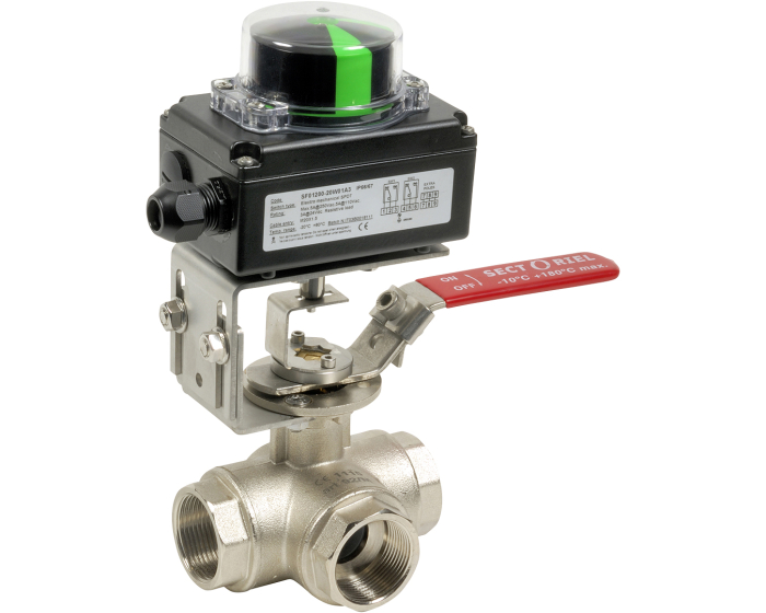 3-way brass ball valve L-port or T-port BSP + limit switch box